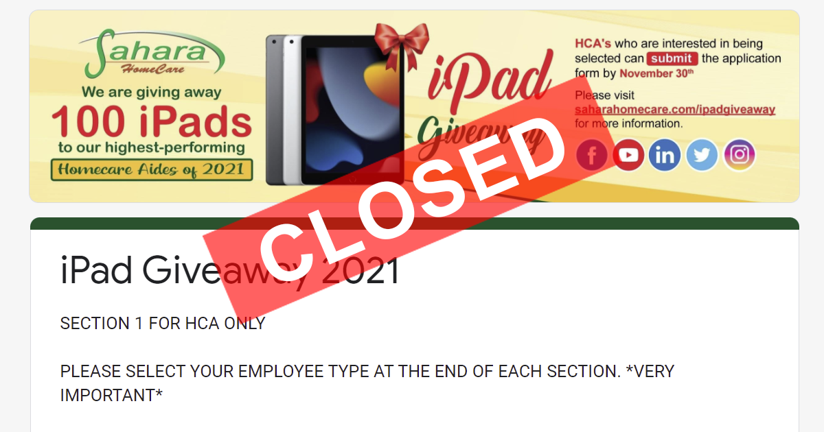 Ipad Give Away Winners 2021